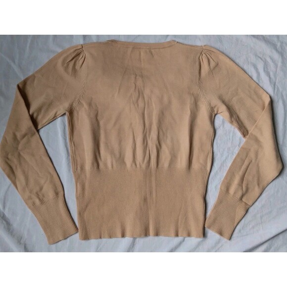 Coquette Cardigan Button Down Floral Embellished Collar Beige Grandma Women's - Picture 6 of 8